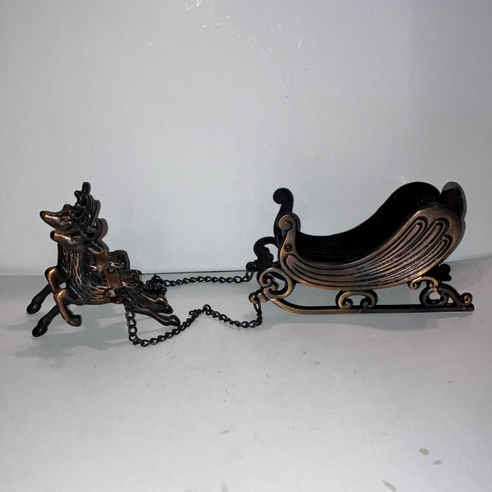 Vintage‎ Copper Reindeer Sleigh Decor